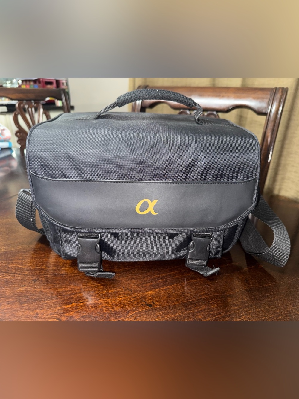 Black Alpha Logo Messenger Camera Bag for Men